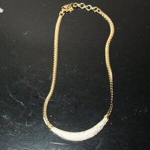 Vintage Christian Dior 17" Pave Gold Tone Snake Chain Collar Necklace
